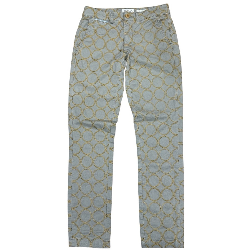 Chino by Anthropologie Relaxed Circle Embroidered Pants Gray Tan Yellow. Size 25